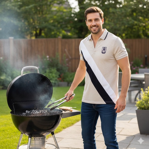 Tommy Hilfiger Other - NWT TOMMY HILFIGER XL Beige and Black Short Sleeve VNeck Polo Shirt Casual LOGO